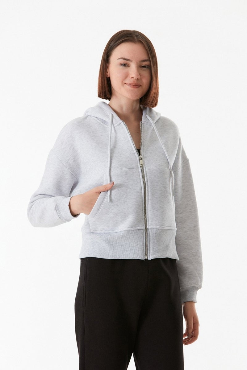 Basic Pocket Hooded Crop Sweatshirt