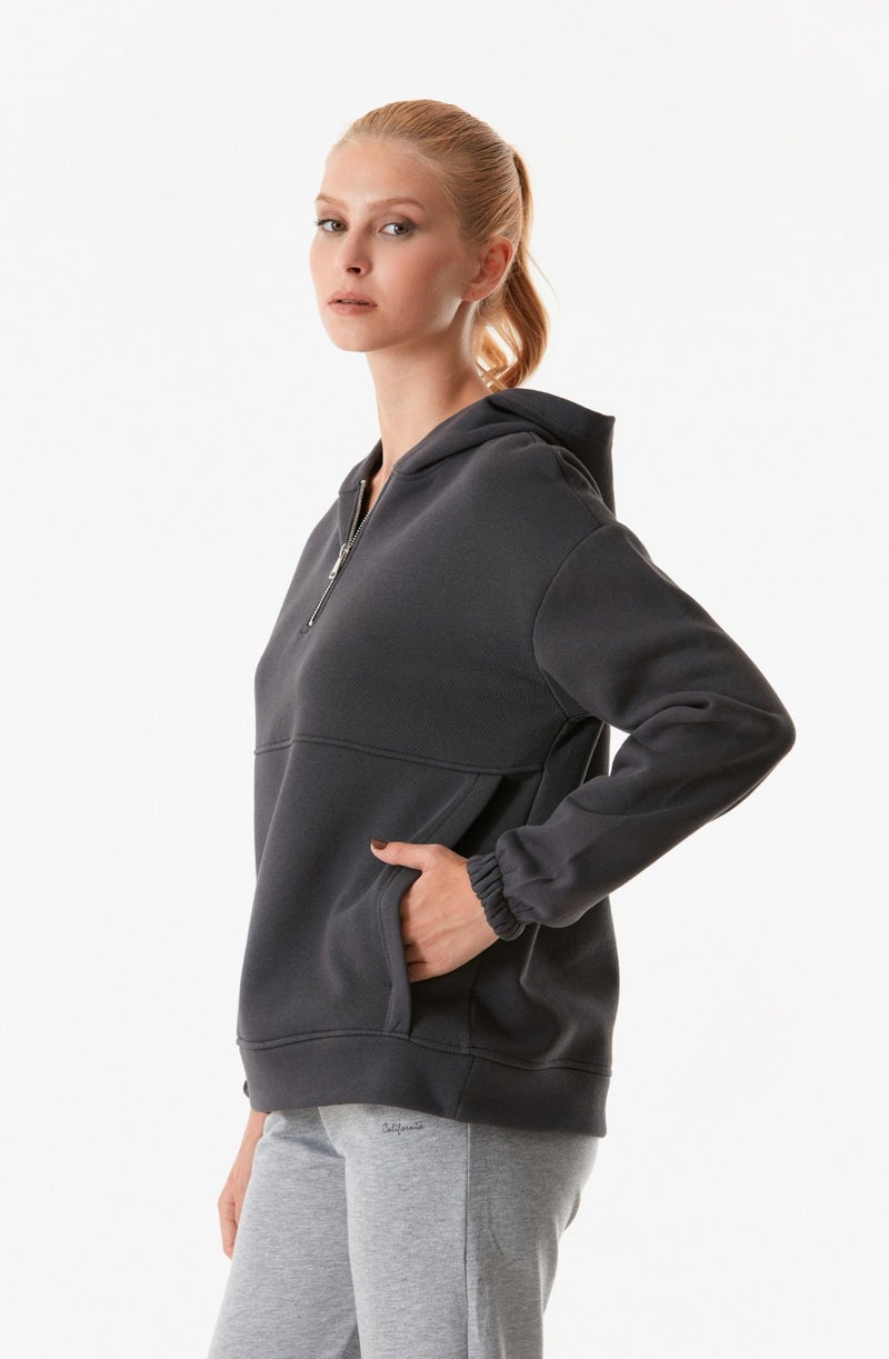 Basic Oversize Half Zip Hooded Sweatshirt