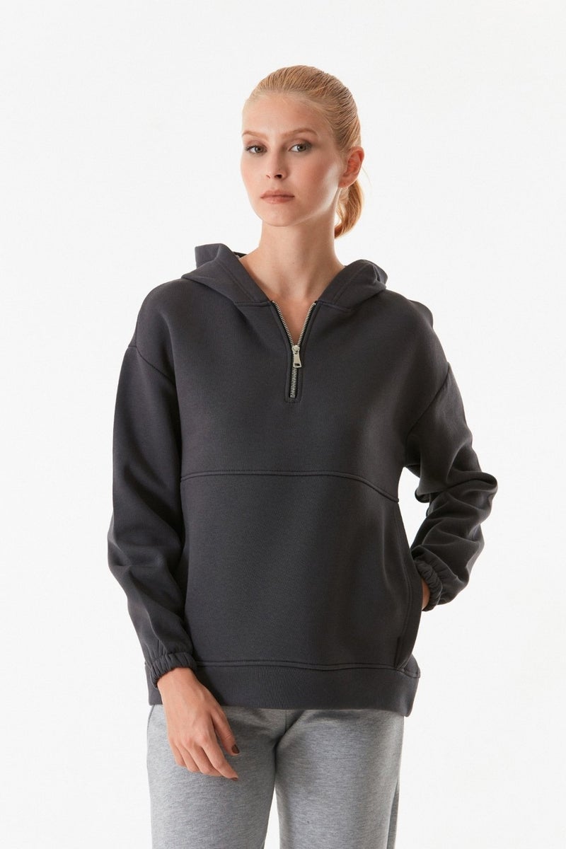 Basic Oversize Half Zip Hooded Sweatshirt