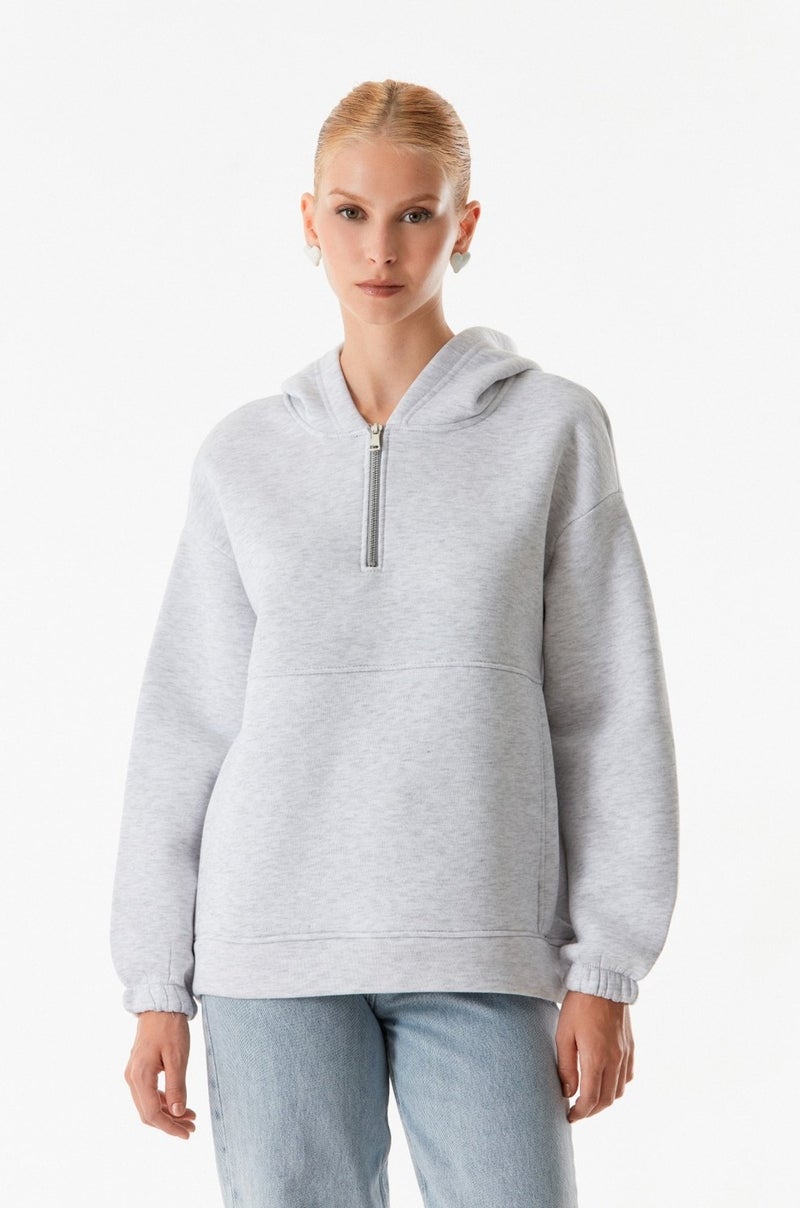 Basic Oversize Half Zip Hooded Sweatshirt