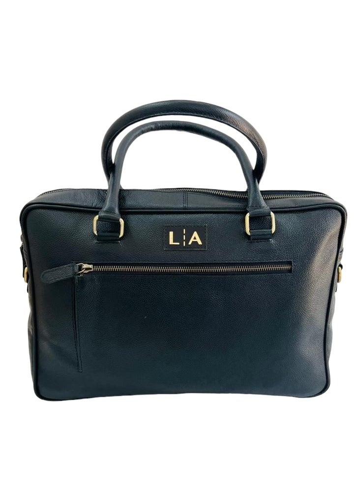 LA Leather Briefcase with Handles and Zip Closure