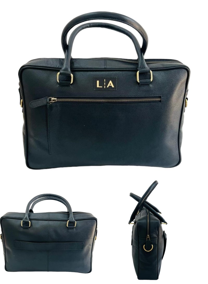 LA Leather Briefcase with Handles and Zip Closure