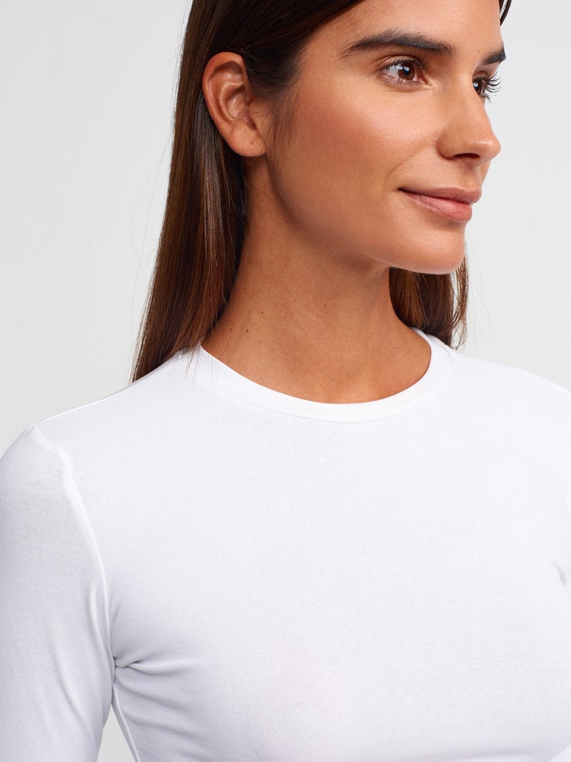 30349 Crew Neck Long Sleeve Top-White