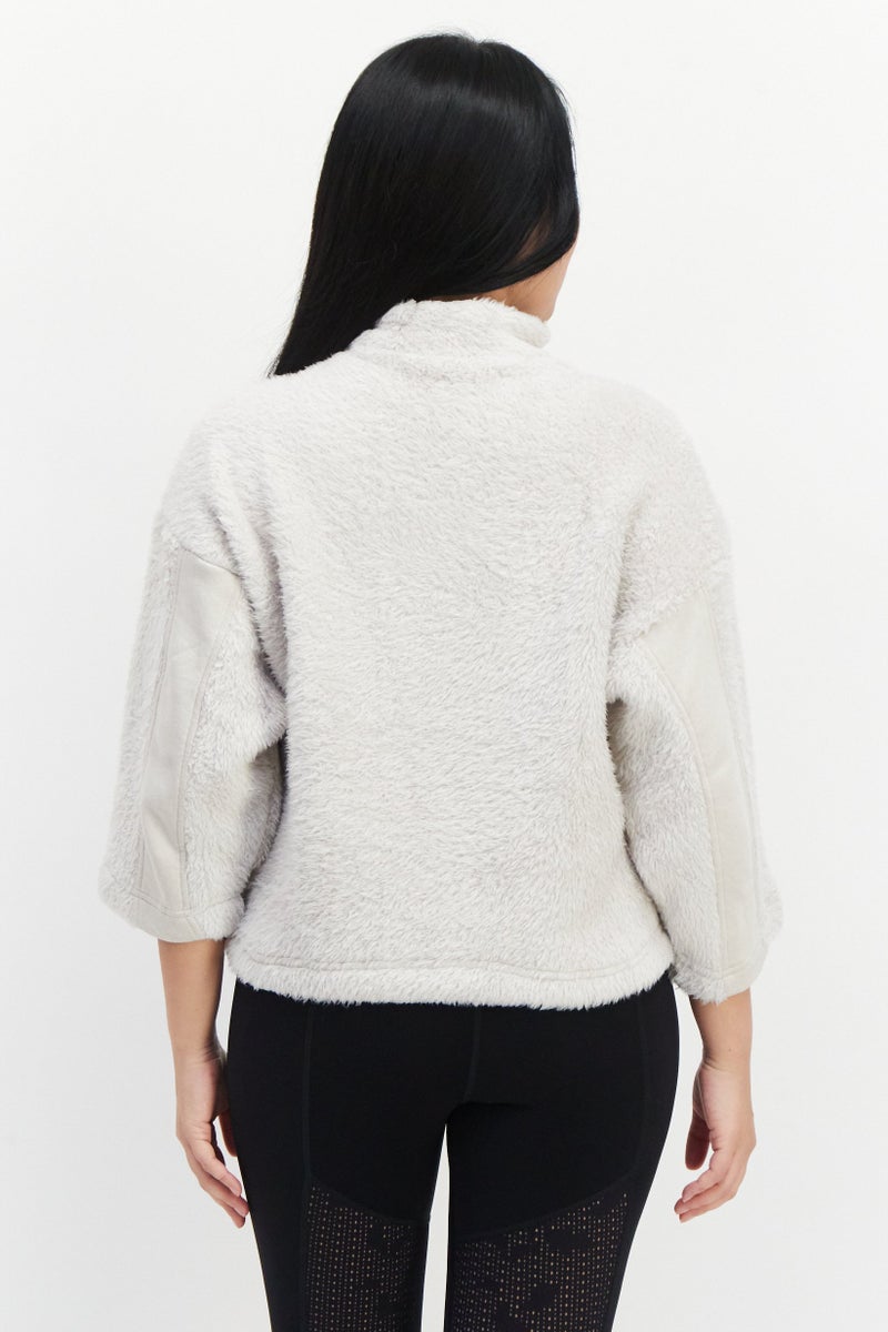 Women Sportswear Fit Faux Fur Sweater, Beige