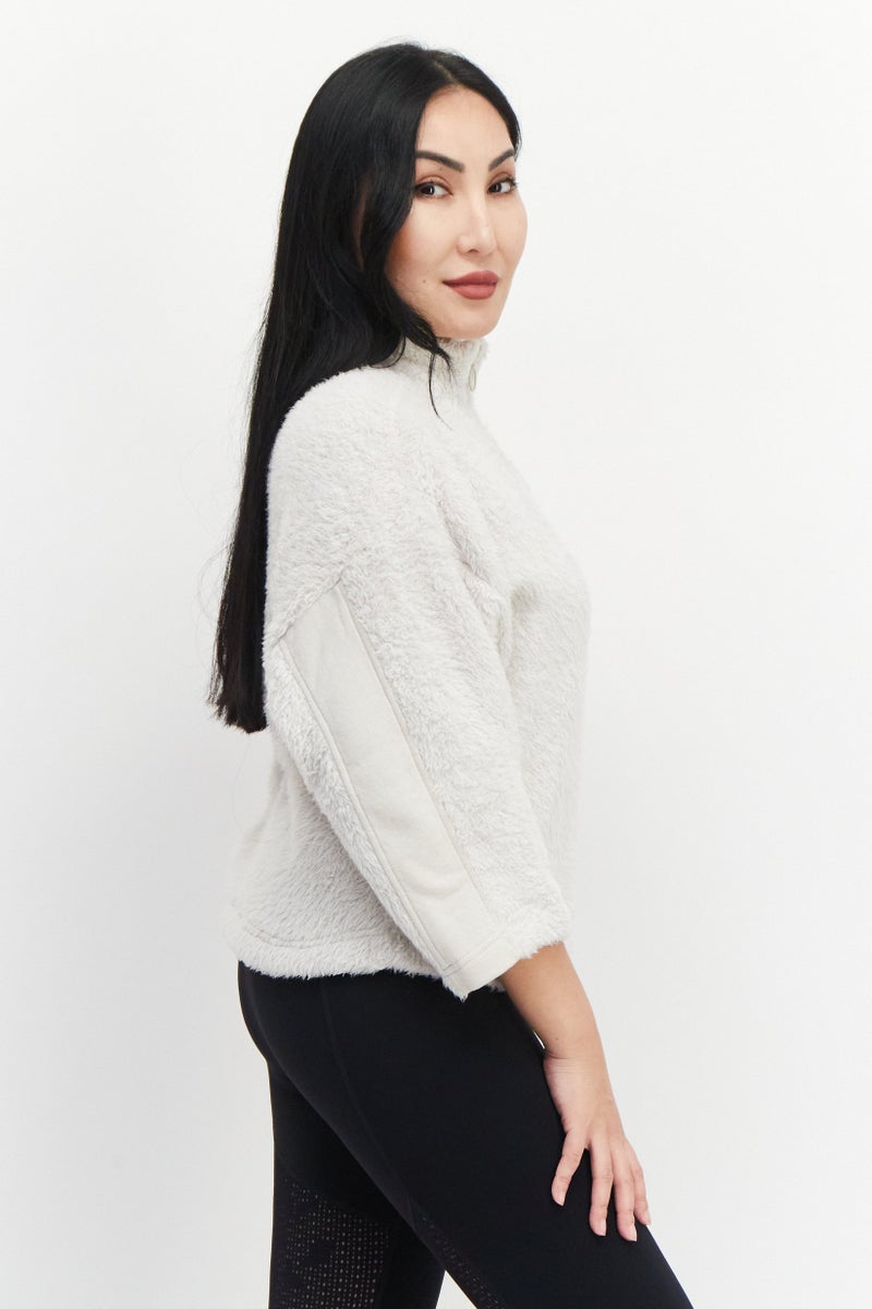 Women Sportswear Fit Faux Fur Sweater, Beige