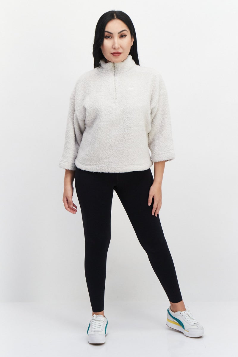 Women Sportswear Fit Faux Fur Sweater, Beige