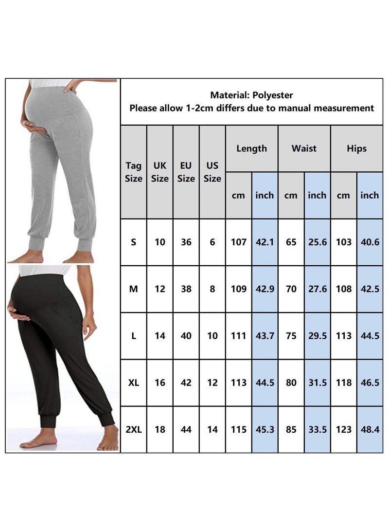 2-PACK Maternity Pants with Pockets/Stretchy Casual Workout Maternity Lounge Pants Pregnancy and Postpartum