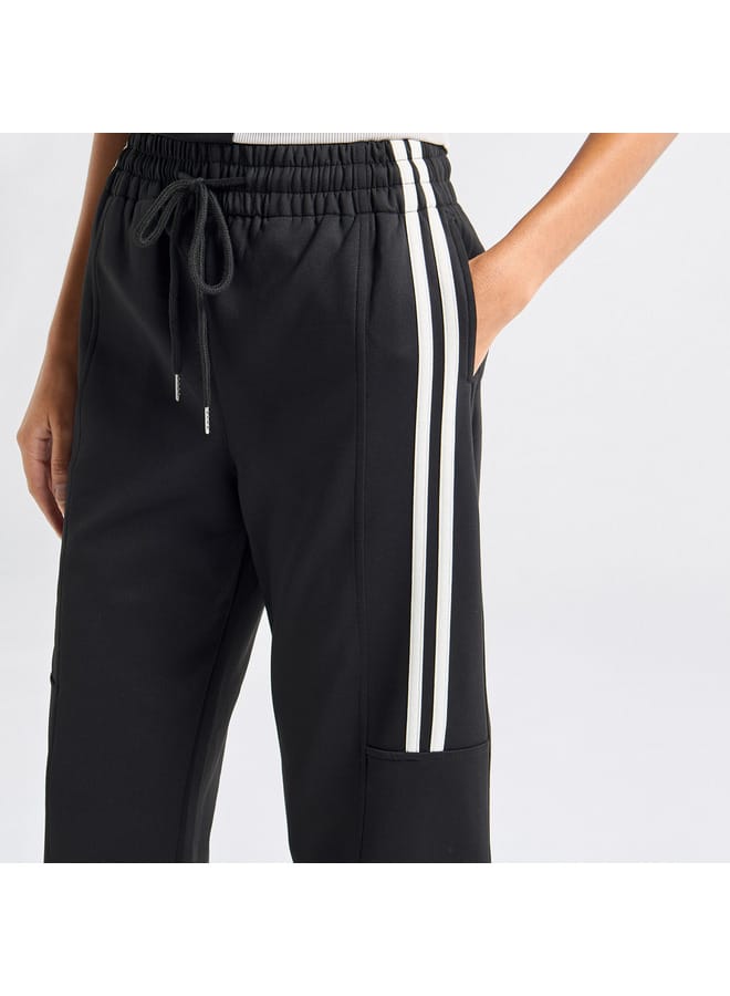 Solid Tape Detail Wide Leg Pants with Cargo Pockets and Drawstring Closure