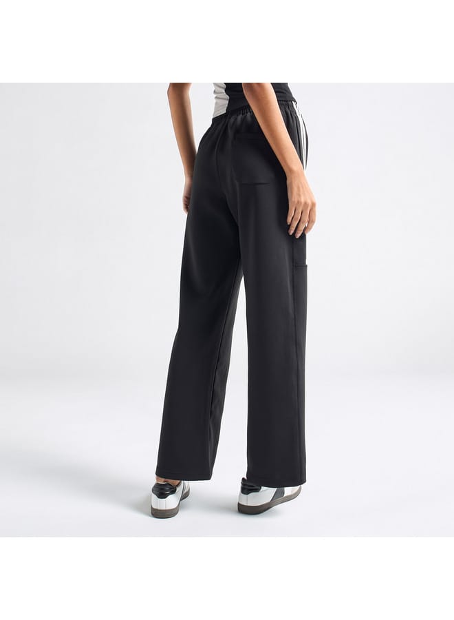 Solid Tape Detail Wide Leg Pants with Cargo Pockets and Drawstring Closure