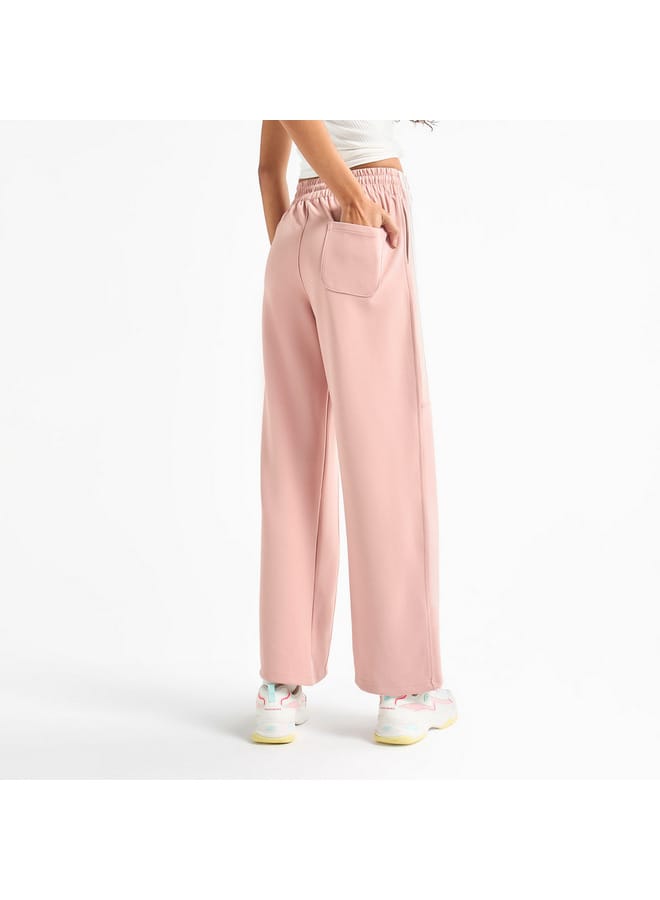 Solid Tape Detail Wide Leg Pants with Cargo Pockets and Drawstring Closure