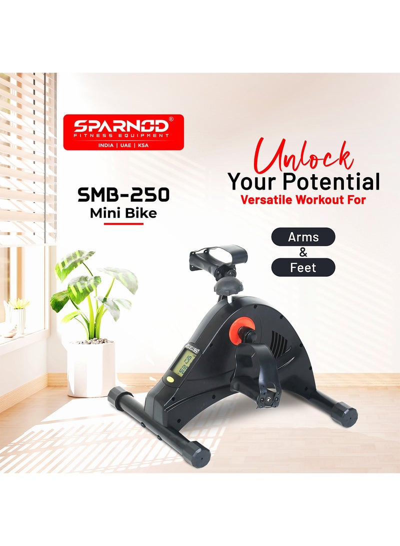 Sparnod Fitness SMB-250 Mini Cycle Pedal Exerciser: Versatile Arms and Feet Workout with Adjustable Resistance, LCD Tracker, and Portable Silent Operation for Home and Office Use