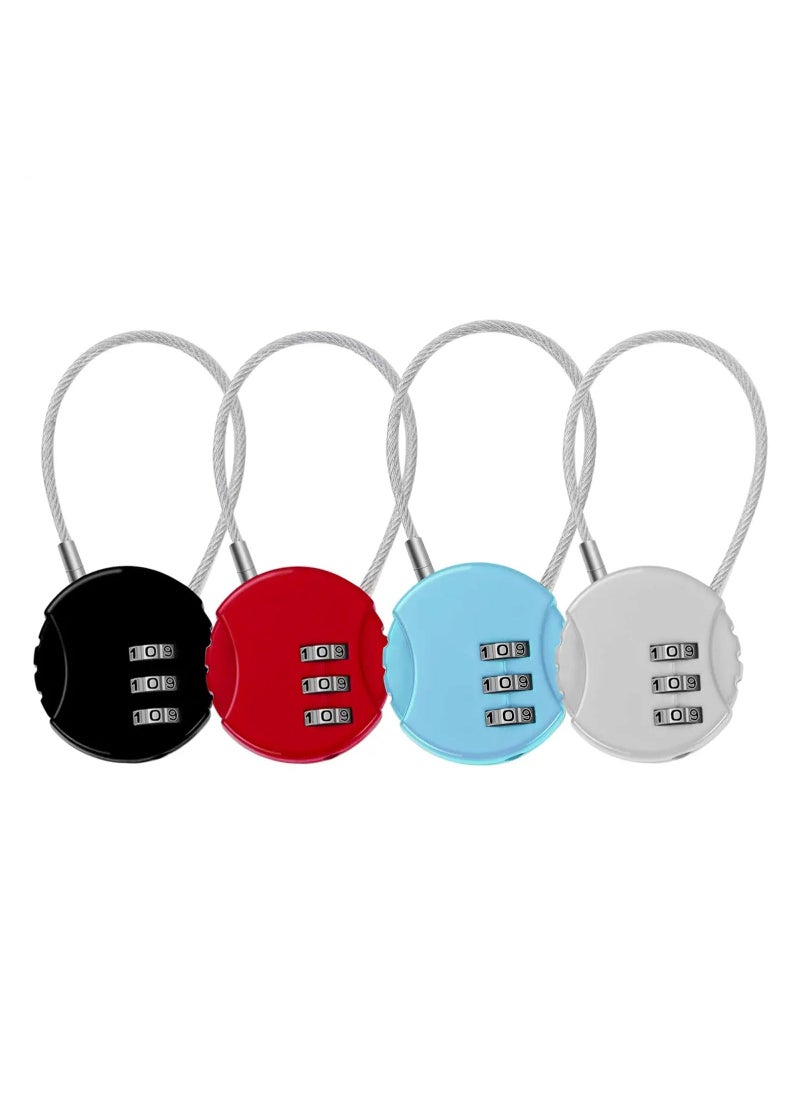 4 Pack Combination Lock 3 Digit Outdoor Safety Waterproof Padlock for School Gym Locker, Sports Locker, Fence, Toolbox, Gate, Case, Hasp Storage, Easy to Set Own Combo (Black, Red, Blue, Silver)