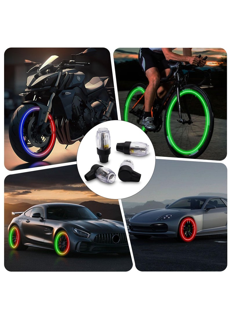 LED Tire Valve Cap Lights, 4Pcs Glow in The Dark LED Tire Valve Wheel Lights, Waterproof Rechargeable Wheel Flashing Lamp, LED Colorful Wheel Lights, for Car Bike Motorcycle Accessories.