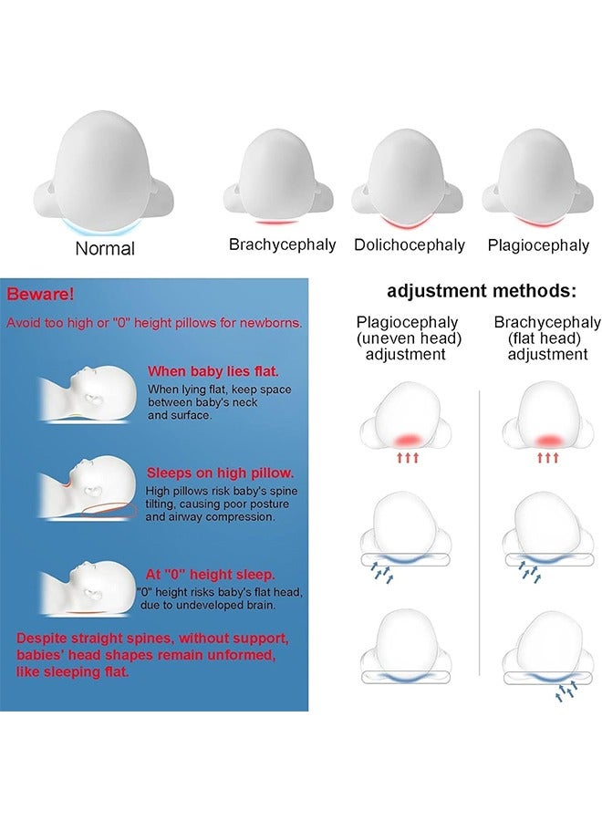 Baby Head Shaping Pillow, Prevents Flat Head Syndrome, Soft Memory Foam Cushion with 100% Cotton Cover, Neck Support for Infants (0-12 Months), 2-Pack