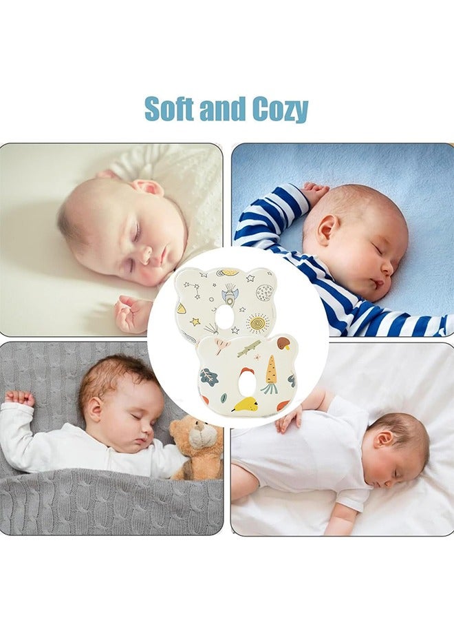 Baby Head Shaping Pillow, Prevents Flat Head Syndrome, Soft Memory Foam Cushion with 100% Cotton Cover, Neck Support for Infants (0-12 Months), 2-Pack