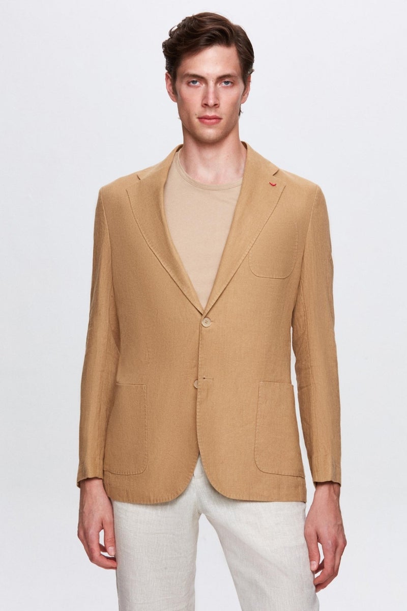 Ds Damat Regular Fit Beige Plain Fabric Jacket