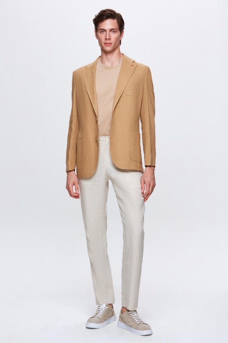 Ds Damat Regular Fit Beige Plain Fabric Jacket