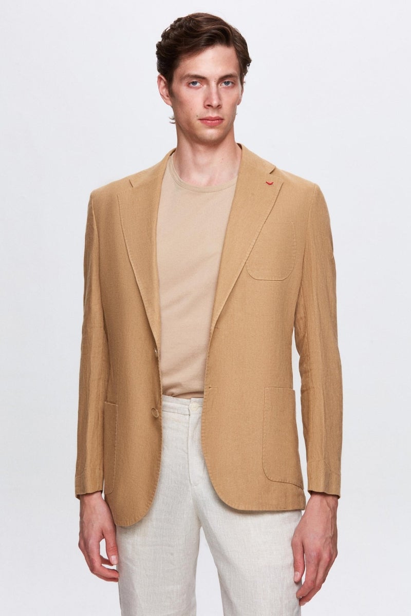 Ds Damat Regular Fit Beige Plain Fabric Jacket