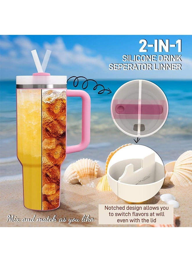 Stanley Cup Divider Insert - Two Drinks One Cup Silicone Divider Liner for 40oz Stanley Tumbler Silicone Double Inner Tray Stanley Cup Accessories Reusable Liner for Dual-Sided Drink(White)