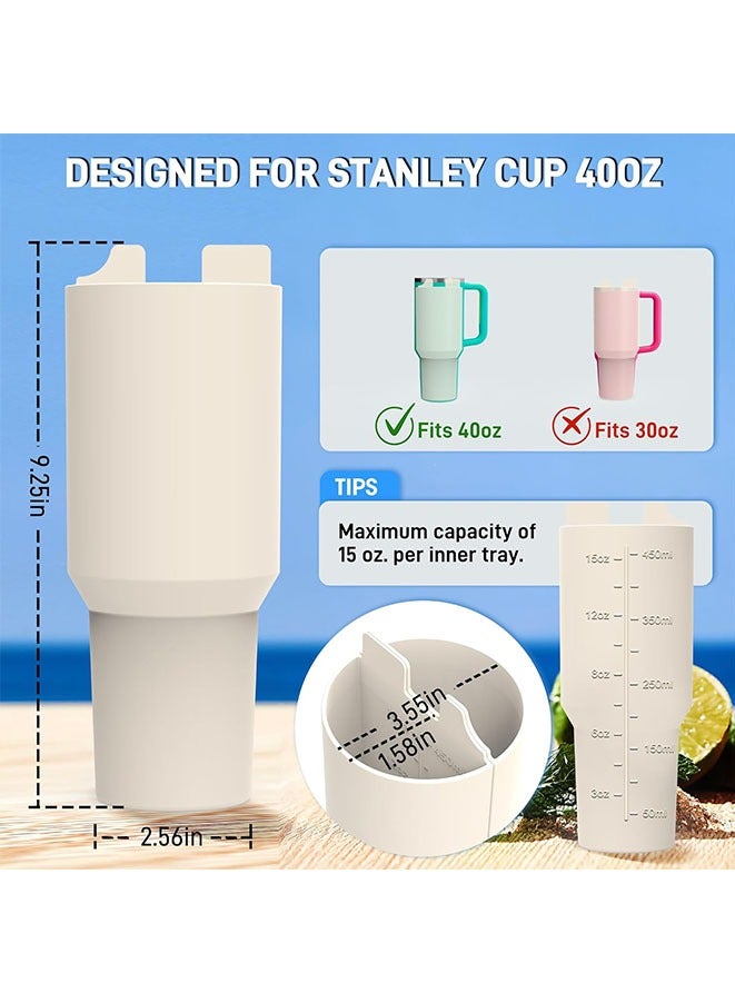 Stanley Cup Divider Insert - Two Drinks One Cup Silicone Divider Liner for 40oz Stanley Tumbler Silicone Double Inner Tray Stanley Cup Accessories Reusable Liner for Dual-Sided Drink(White)