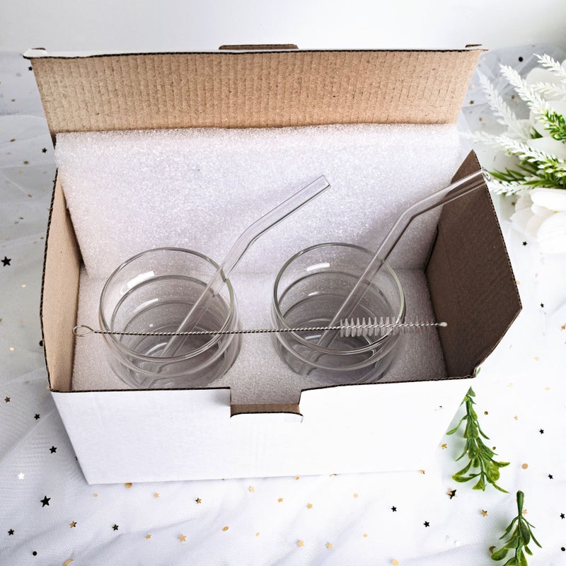 High color value corrugated colored glass cup coffee cup Milk Cup household cute spiral Caterpillar Cup ring CupPearl cotton + white box (2 cups +2 straw +1 brush) Pearl cotton + white box (2 cups +2 straw +1 brush)