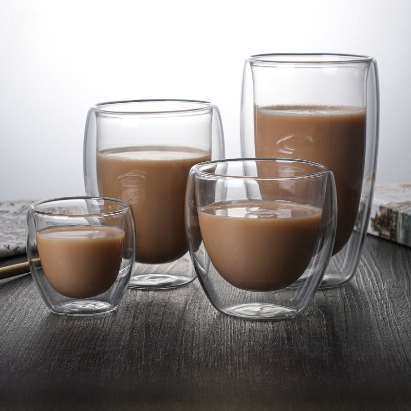 Double-Wall Borosilicate Glass Cup Set Insulated Transparent Drinkware Two pieces of Pearl cotton