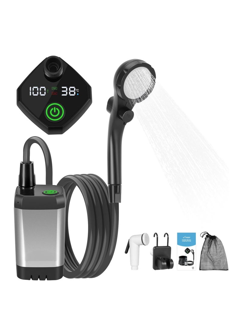 Portable Shower For Camping 6000mAh Outdoor Electric Shower Rechargeable Pump With Intelligent Digital Display Camping Shower Head Nozzle For Camping Hiking Traveling Washing