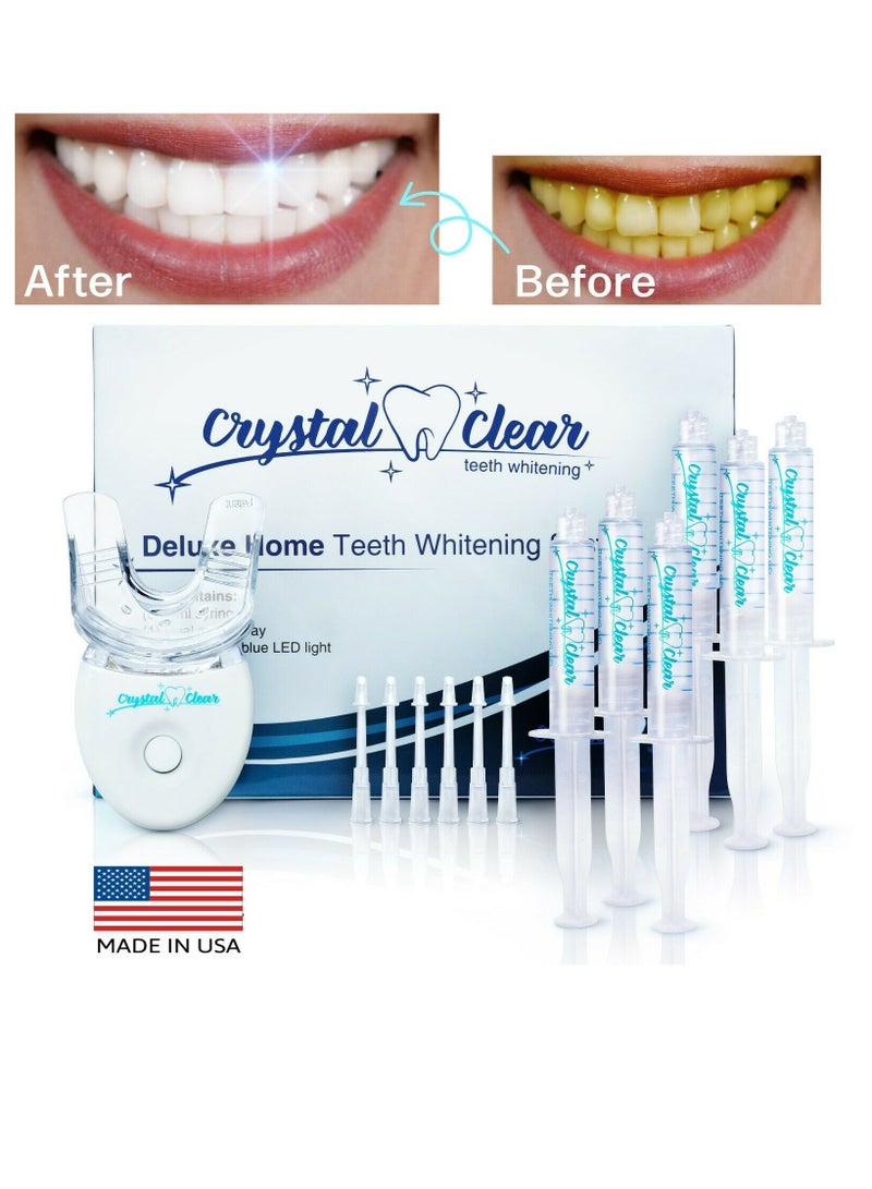 Crystal Clear Teeth Whitening Gel Kit with LED light  - Made In USA and Dentists Approved