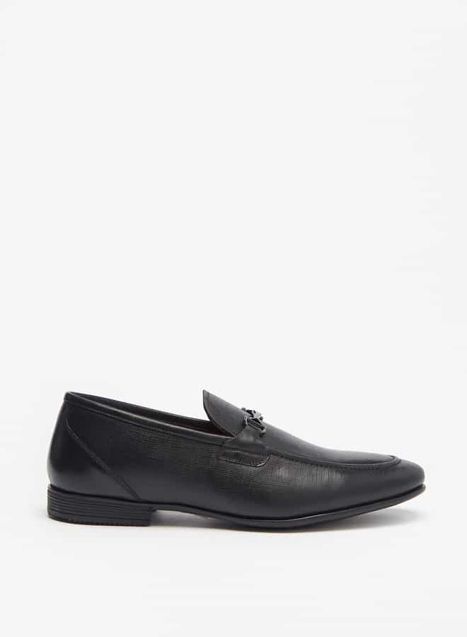 Men's Textured Slip-On Moccasins with Metal Accent