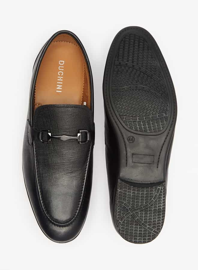 Men's Textured Slip-On Moccasins with Metal Accent