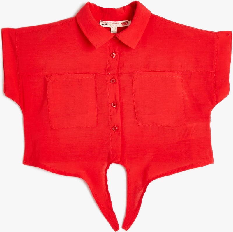 Shirt Short Sleeve Tie Front Pocket Modal Blend