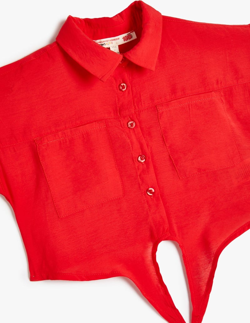 Shirt Short Sleeve Tie Front Pocket Modal Blend
