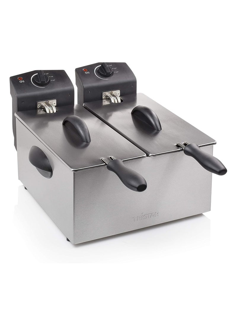 Stainless Steel Double Fryer FR-6937 - 6L Capacity, Cold Zone, Adjustable Temperature