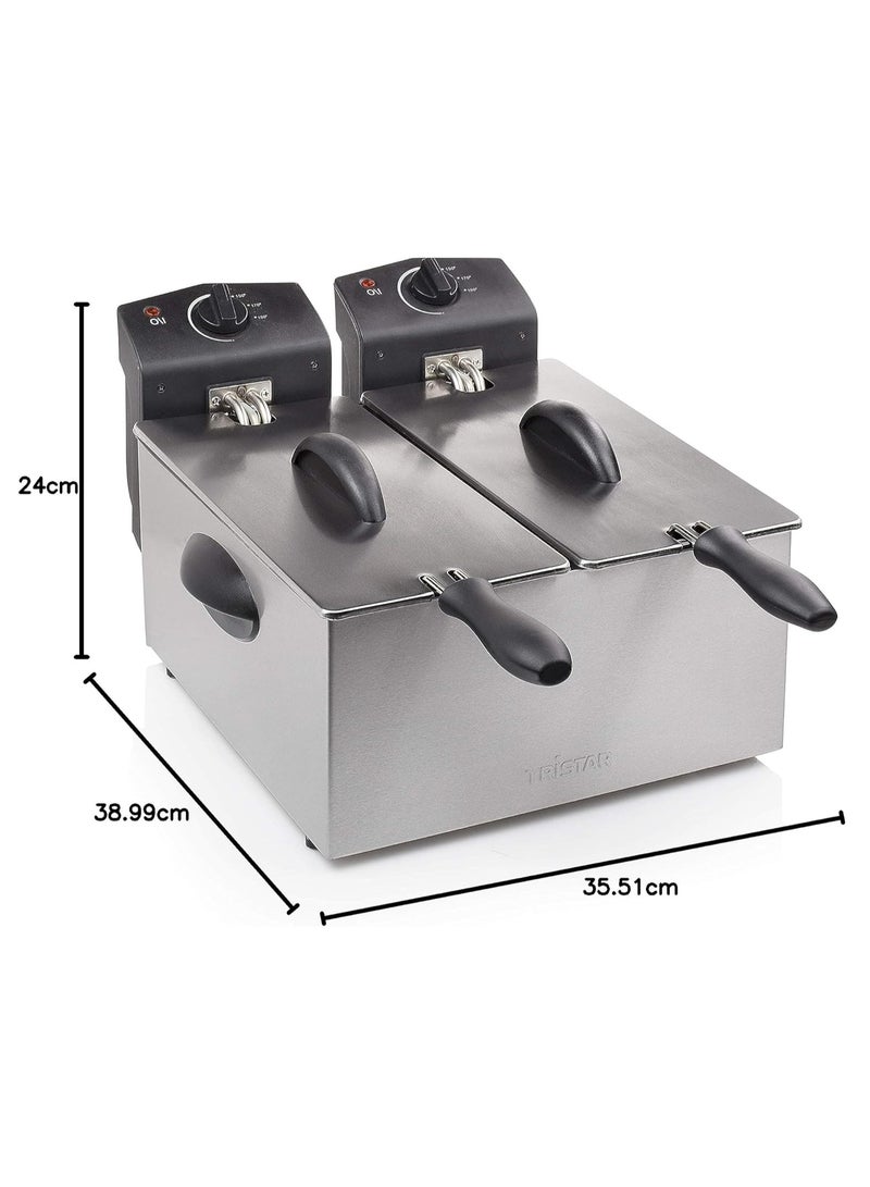 Stainless Steel Double Fryer FR-6937 - 6L Capacity, Cold Zone, Adjustable Temperature