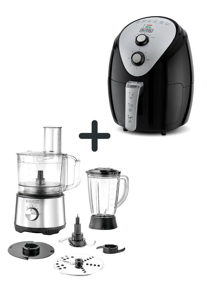 3.5L Air Fryer with Manual Control & 1500W Power + 800W Food Processor with 2L Capacity & Stainless-Steel Blades - Complete Cooking & Food Prep Bundle 5 L 1500 W AF150-B5+FX825-B5 Black/Silver