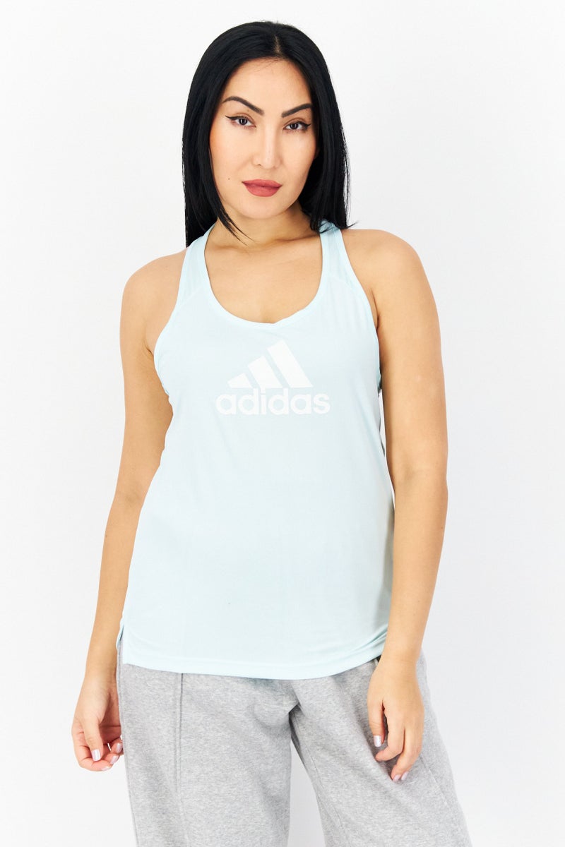 Women Sportswear Fit Sleeveless Training Tank Tops, Light Blue/White