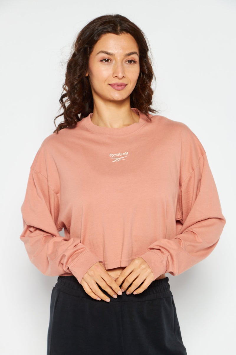 Women Sportswear Fit Long Sleeves Training Top, Peach