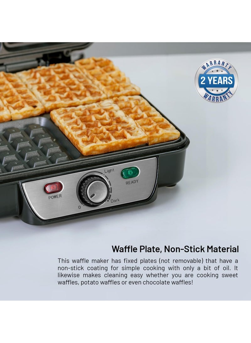 Geepas GWM5417 Electric Waffle Maker 1100W- 4 Slice Non-Stick Electric Belgian Waffle Maker with Adjustable Temperature Control