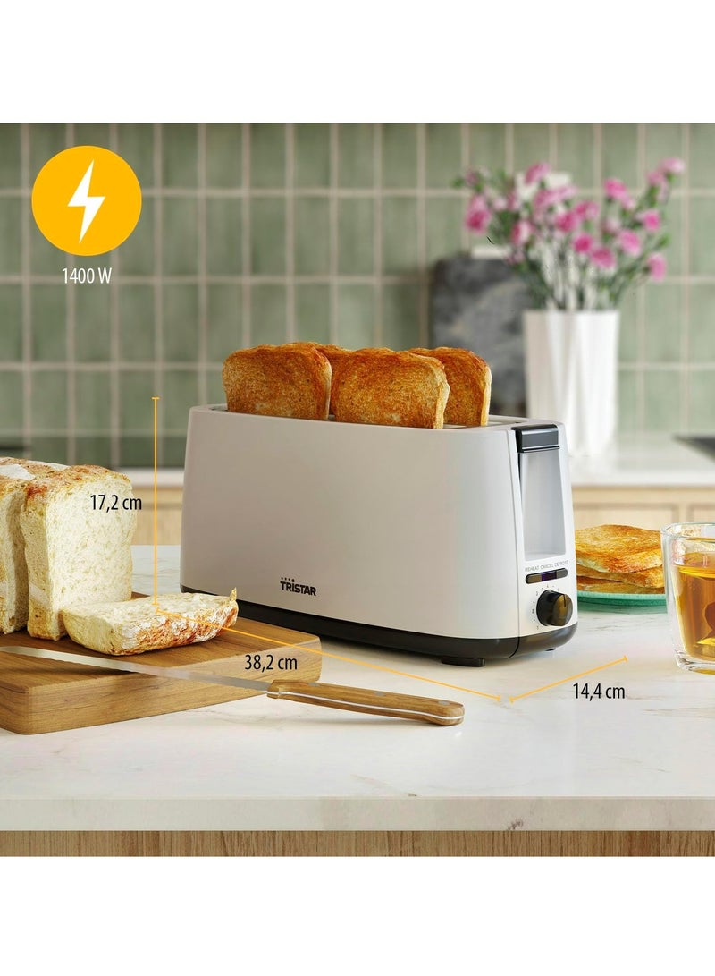 Double Slot Long Toaster – 1400W, 7 Browning Levels, Defrost Function