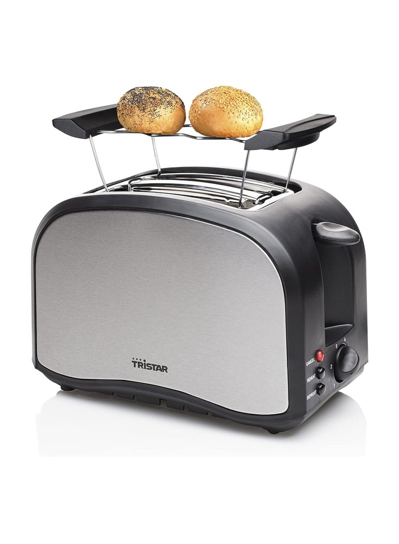 BR-1022 Toaster – 800W Stainless Steel, 6 Browning Levels, Defrost Function