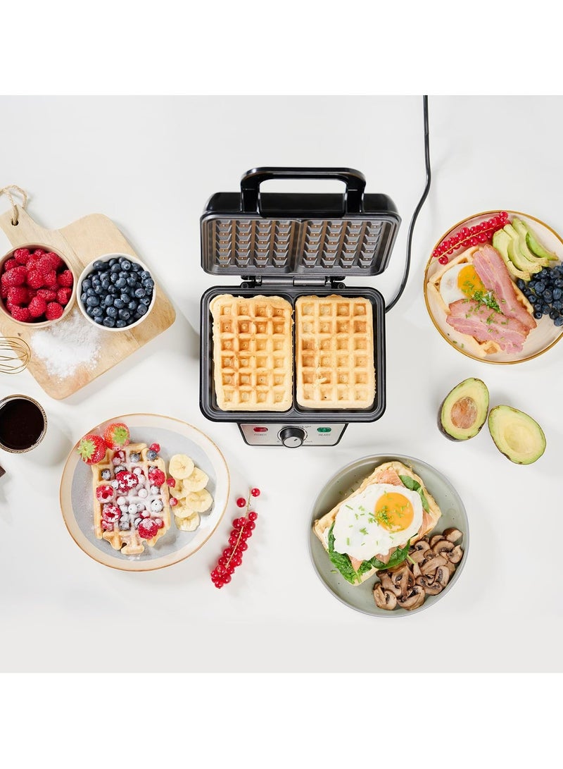 Waffle Maker - 1000 W, Stainless Steel, Black