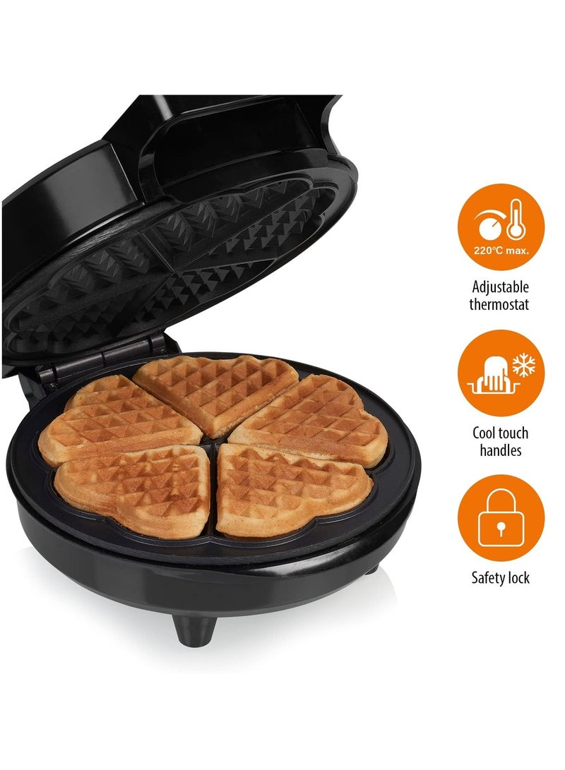 Heart Shape Waffle Maker – 1200W, Makes 5 Waffles at Once