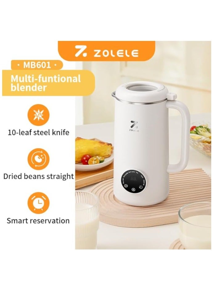 MB601 Multi-Funtional Juice Blender & Electric Kettle with 10 Stainless Steel Blades 4 Blending Modes 600ml Capacity Makes Smoothies Juices and Hot Water in Seconds and Easy to Clean - White