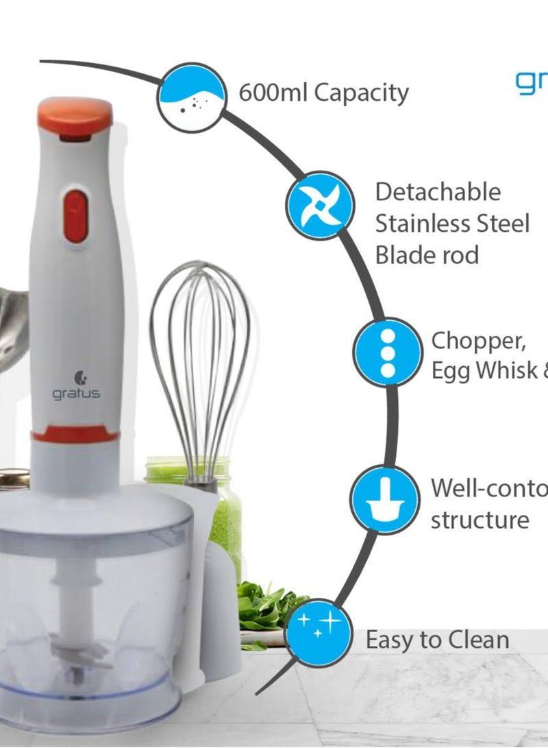 400W – 4 in 1 Hand Blender with Chopper, Egg Whisk & Beater, Model- GHB400UC