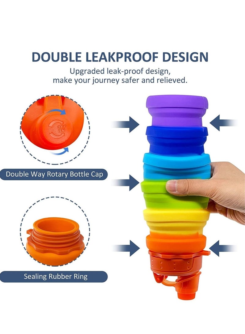 Collapsible Water Bottle, 500ML BPA-Free Silicone Five Height Level Bottle for Gym Camping & Outdoor Sports, The Gift for Girl and Boy (Rainbow)