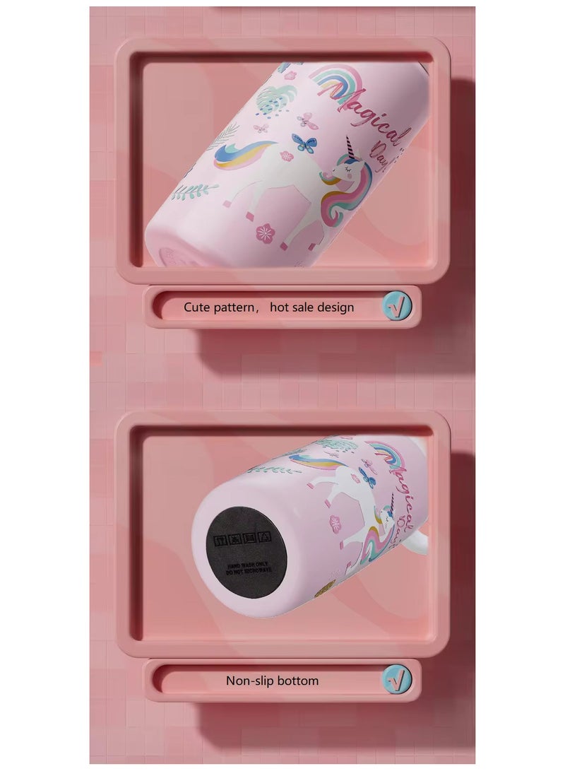 500ML Water bottle Pink Unicorn Theme for Girls. Insulated/Thermal Water bottel Hot/Cold temperature. Modern Chic Water bottle, BPA free, Anti-Spill, lock function, carry loop