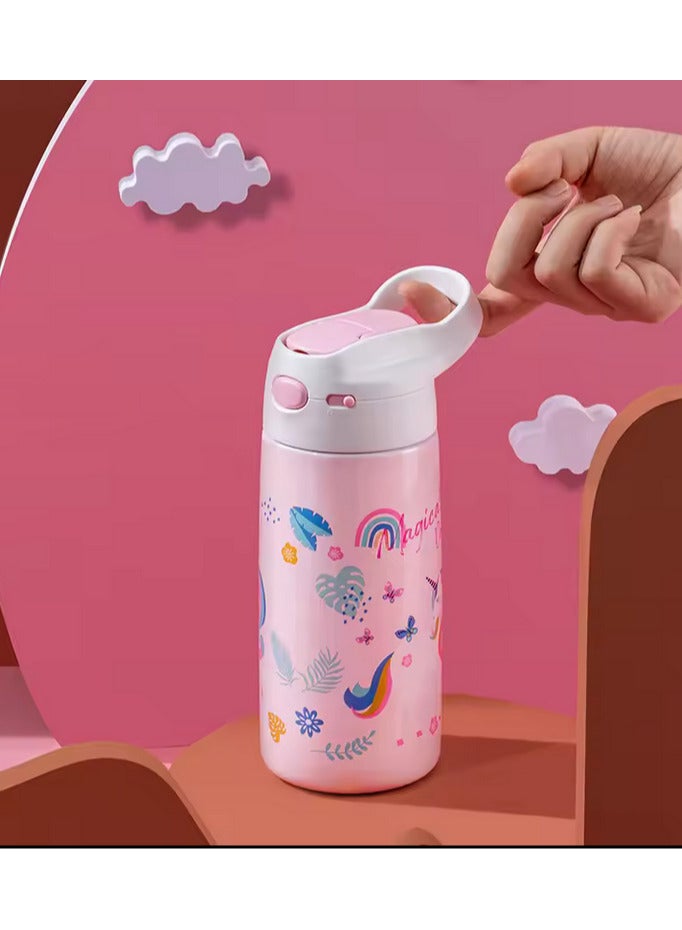 500ML Water bottle Pink Unicorn Theme for Girls. Insulated/Thermal Water bottel Hot/Cold temperature. Modern Chic Water bottle, BPA free, Anti-Spill, lock function, carry loop