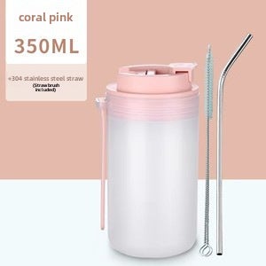 Household Childrens Breakfast Cup Frosted Portable Straw Cup Large Capacity Graduated Childrens Oatmeal Milk Cup Coral powder straw straw brush