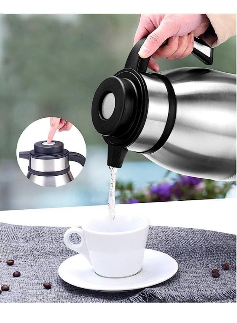 2L Stainless Steel Thermos Coffee Jug Double Wall Airtight Sealed Vacuum Flask Tea Carafe Heat Retention Thermal Insulated Thermos for Coffee Tea Hot Water