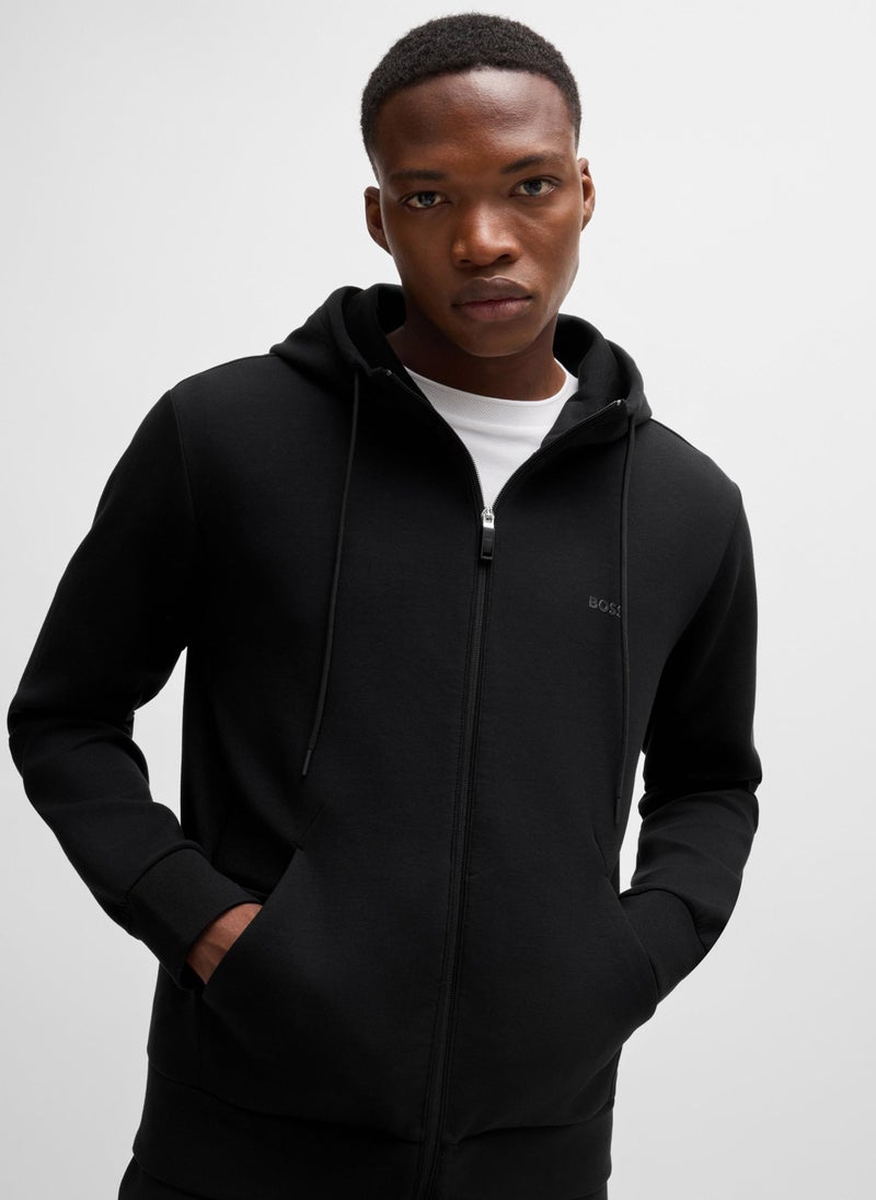 Stretch-cotton zip-up hoodie with logo print